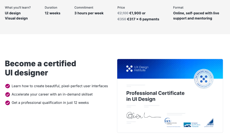 The UX Design Institute Professional Certificate in UI Design