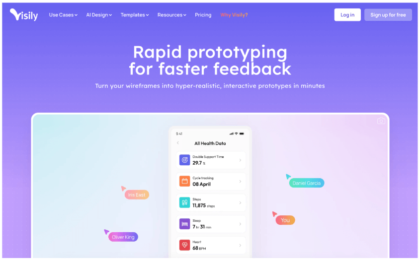 Visily's prototyping tool homepage