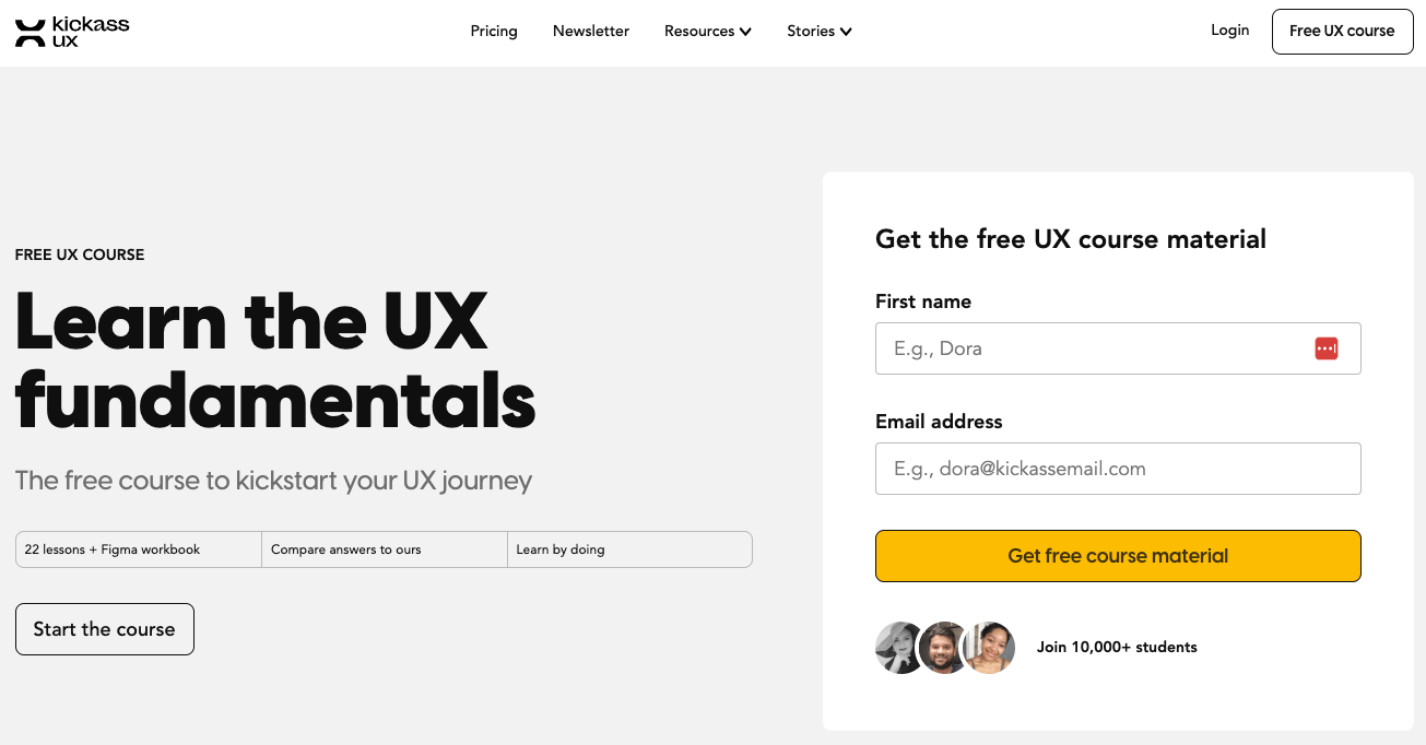 kickass UX website header