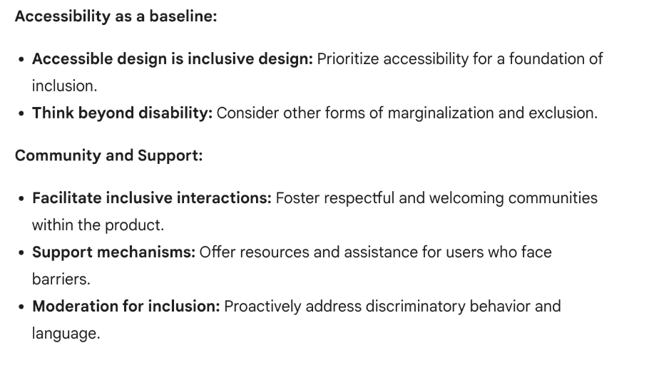 Screenshot of Bard/Gemini AI responding to accessible and inclusive design process checklist request 