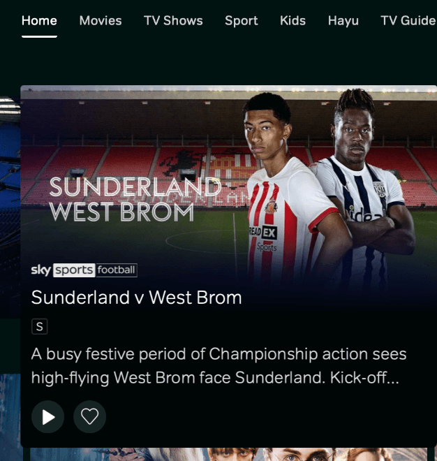 Screenshot of a show page for Now TV, a British streaming service
