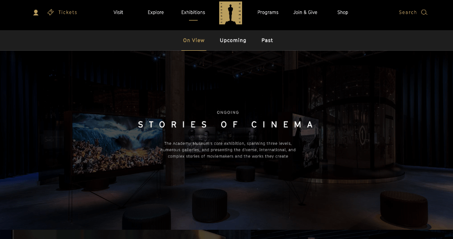 Screenshot of the Academy Museum website homepage