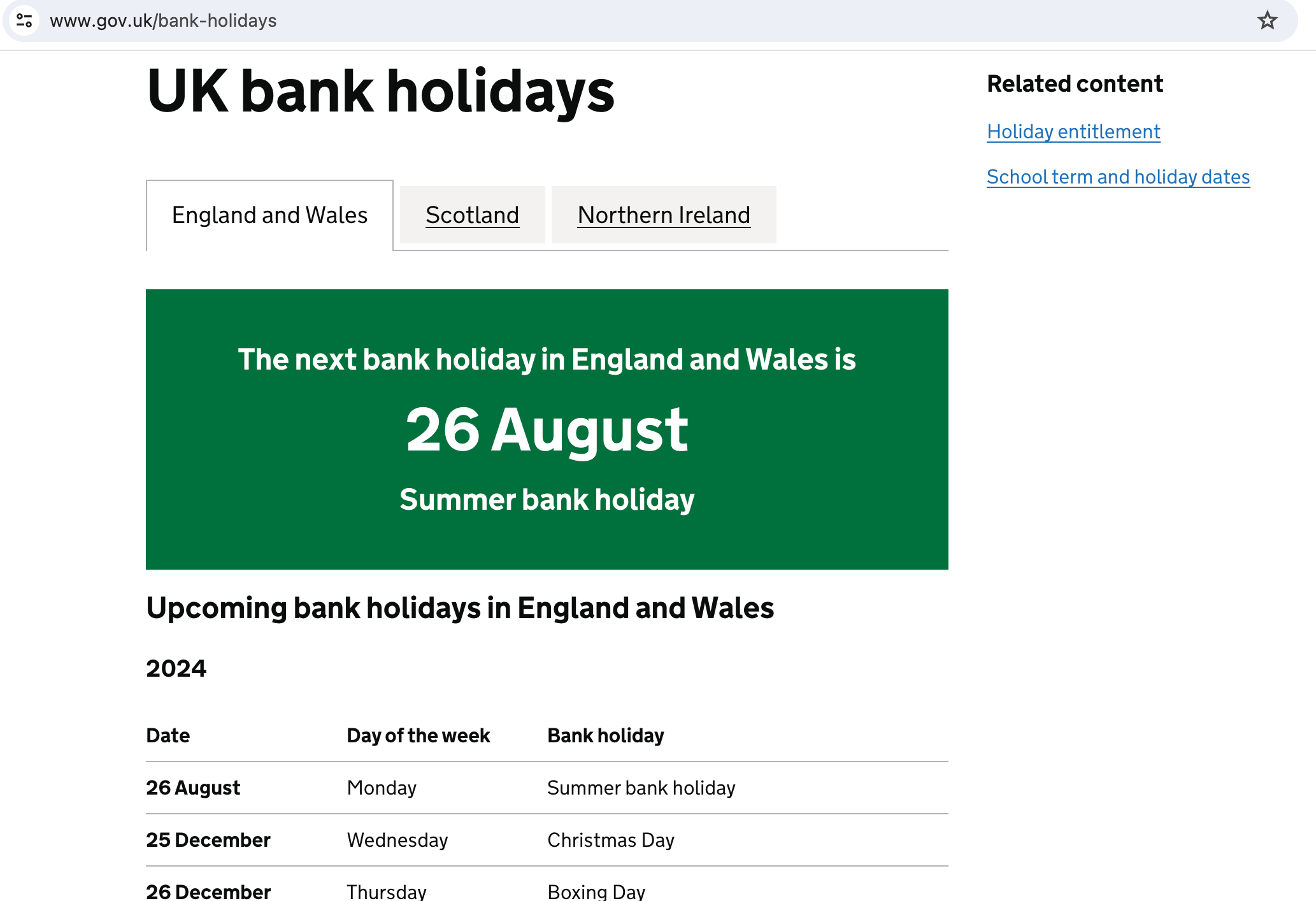 Screenshot of the UK government's website