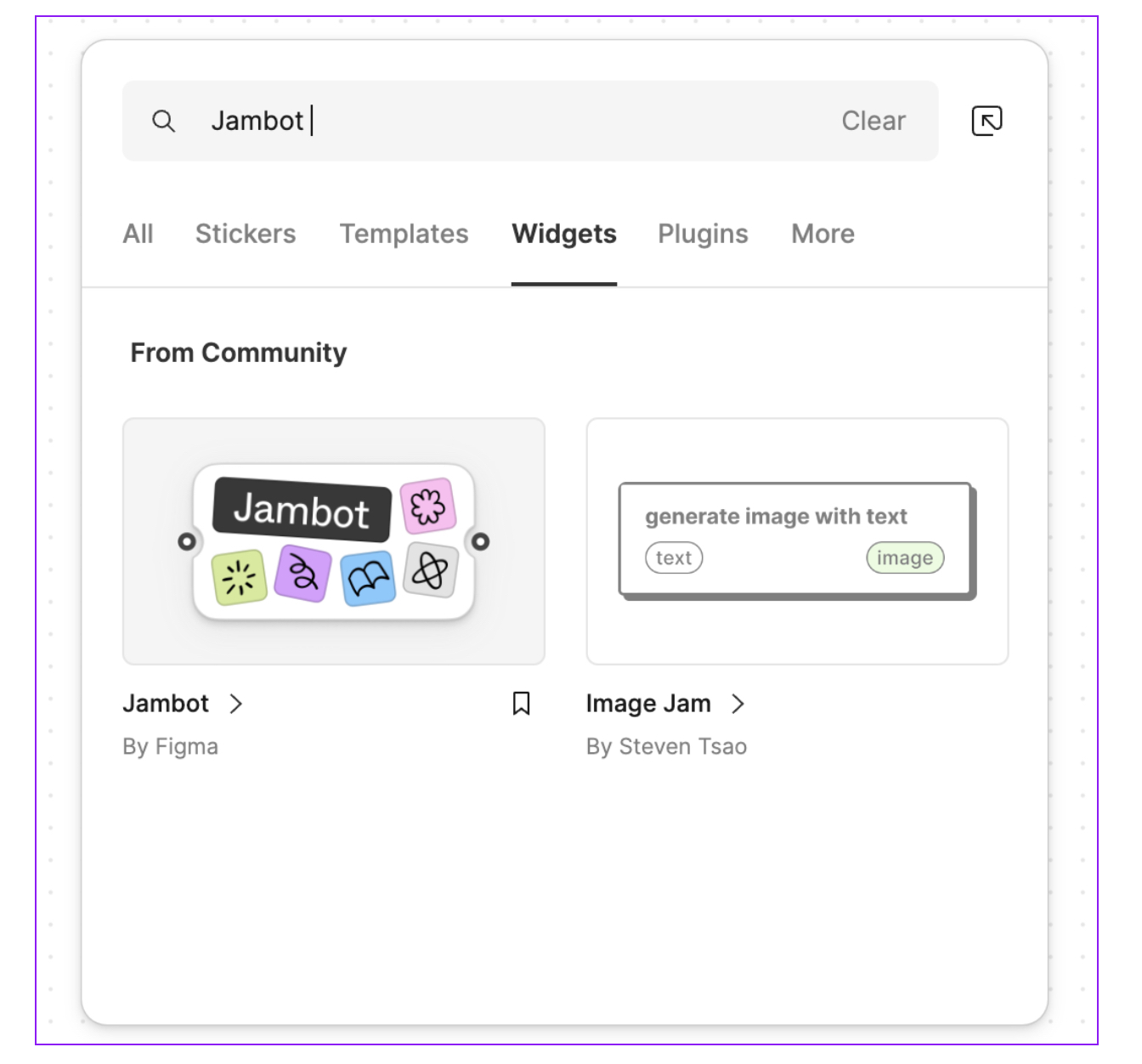 Screenshot of typing jambot in to search bar 