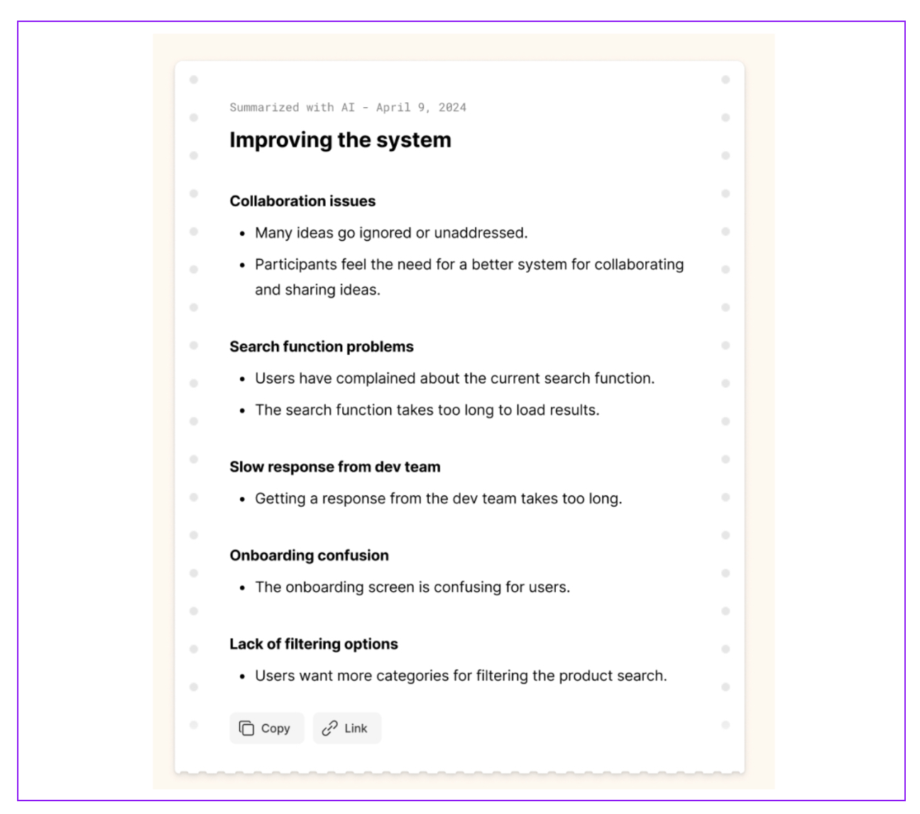 Screenshot of FigJam AI creating a written summary of content 