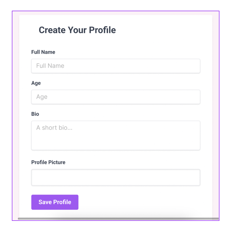 Screenshot of a design sample Figma produced for creating a profile