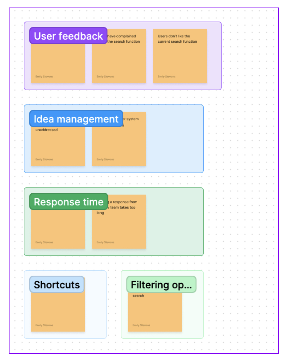 Screenshot of how to sort stickies on FigJam