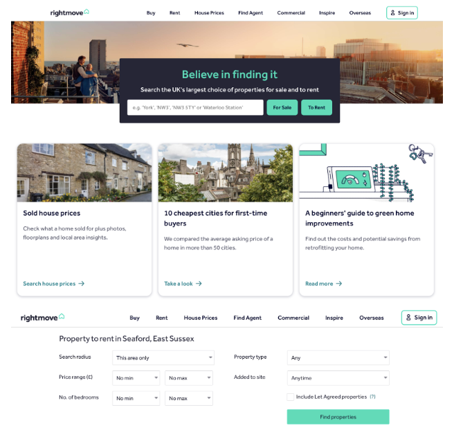 Screenshot of the Rightmove online property portal