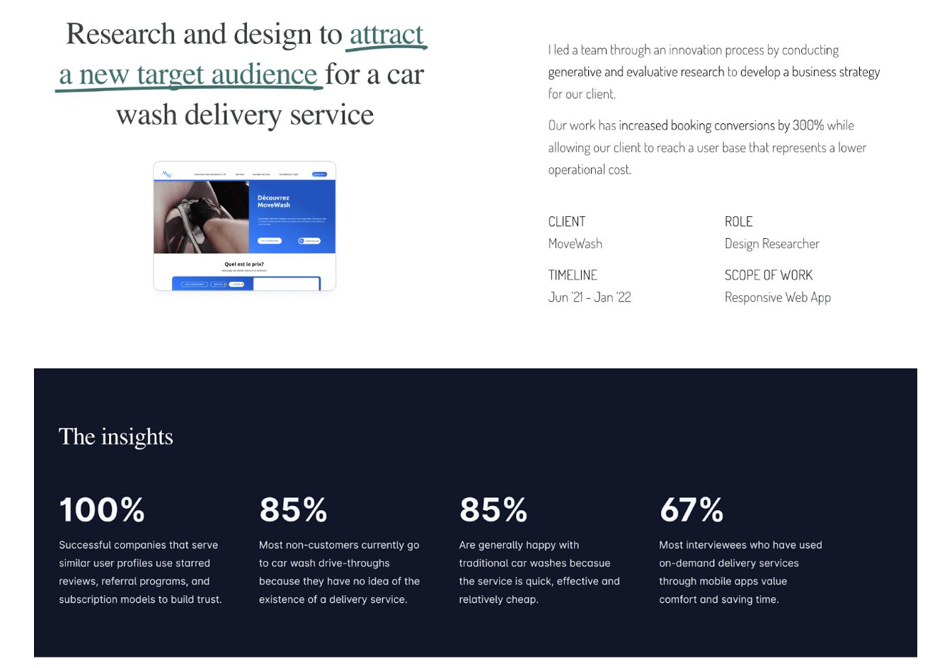 Screenshot of a case study for “Move Wash”