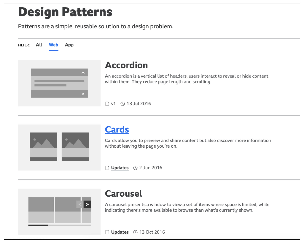 Screenshot of A page from BBC’s Global Experience Language on design patterns 