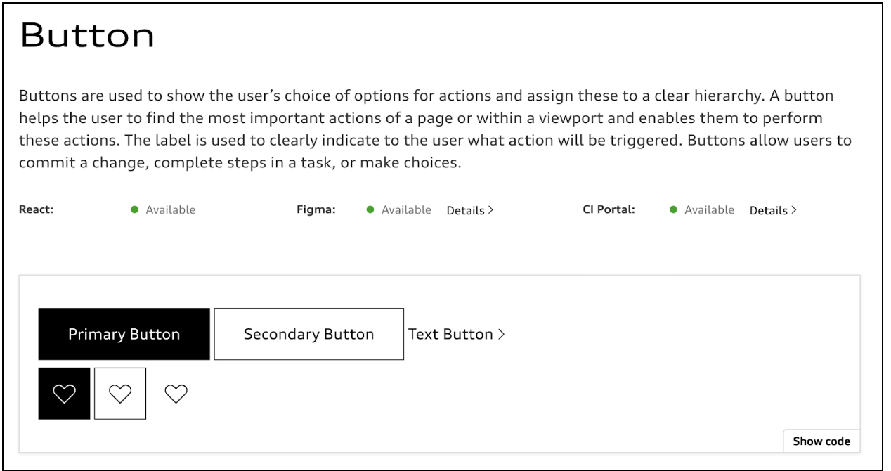 Screenshot of Audi design system