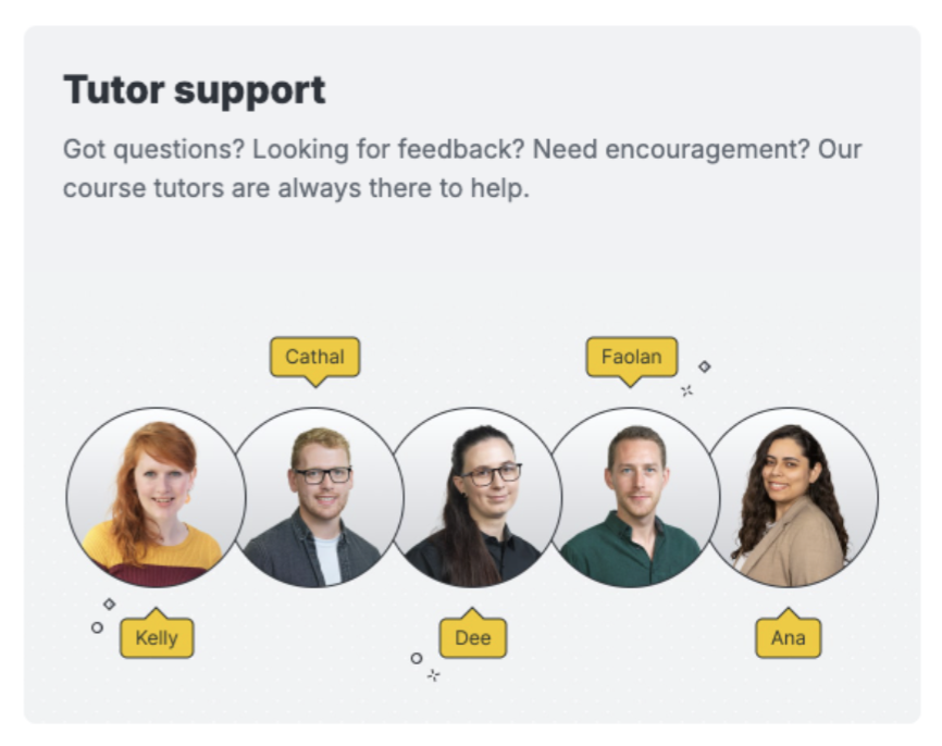 screenshot of tutor support on ux design institute website