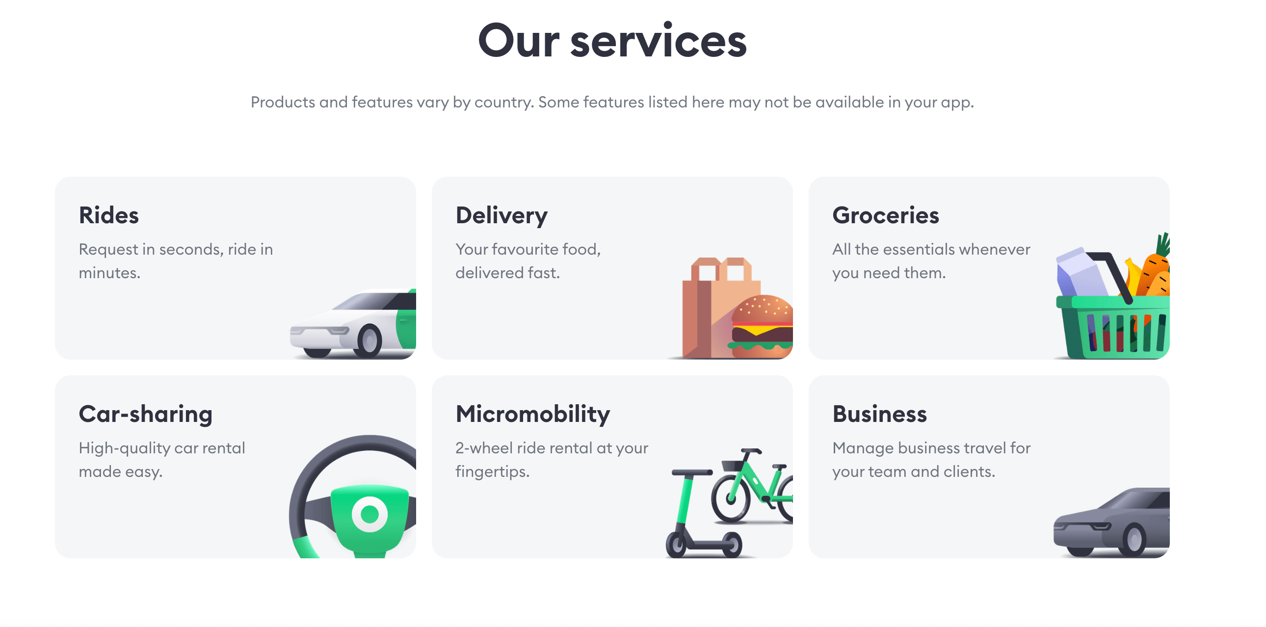 screenshot of the Bolt website showing all their services