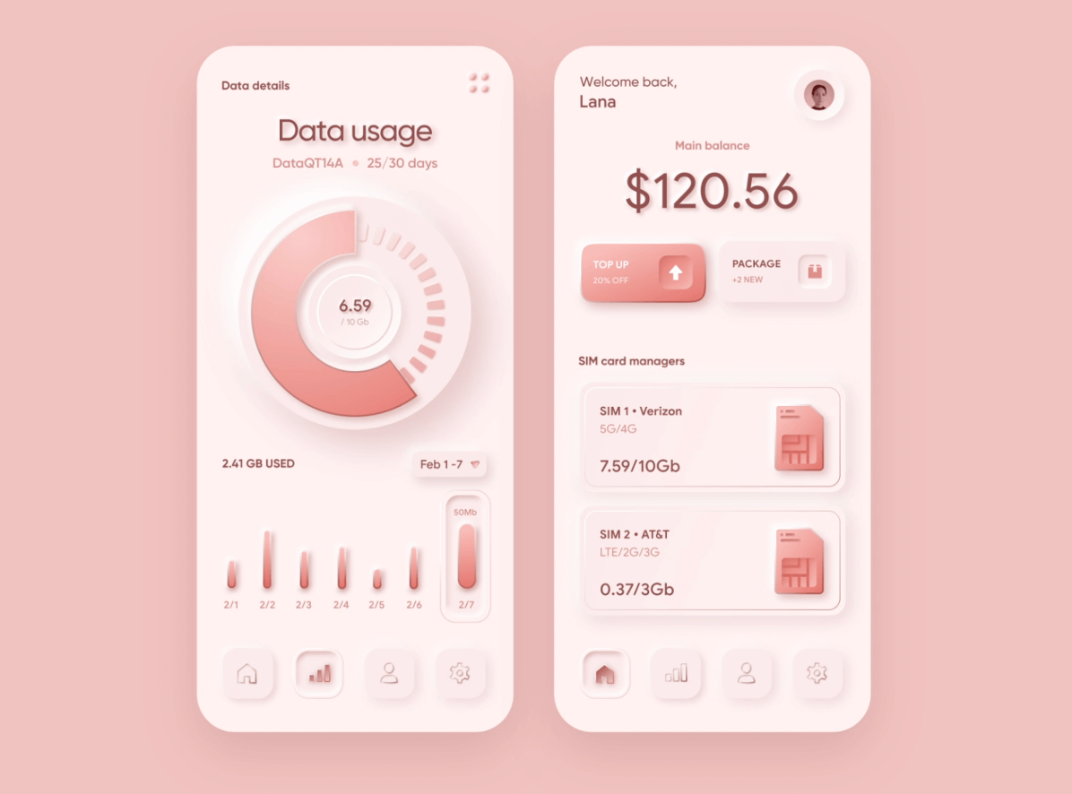 screenshot of a mobile data management concept by Eddie Luong for Interactive Labs.