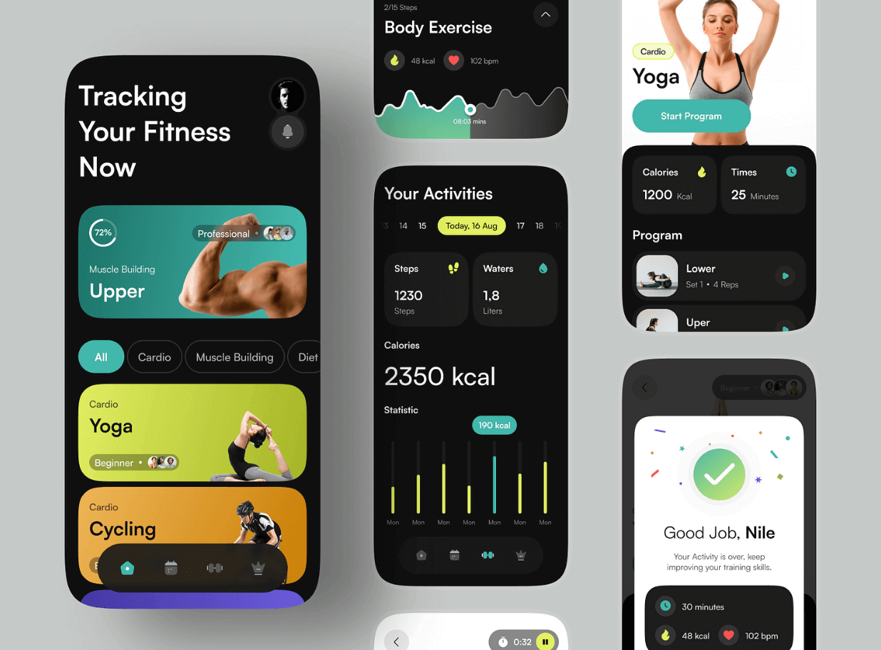 Fitness app design screenshot.